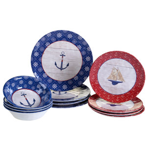 Nautique Heavy Weight Melamine 12 Piece Dinnerware Set, Service for 4