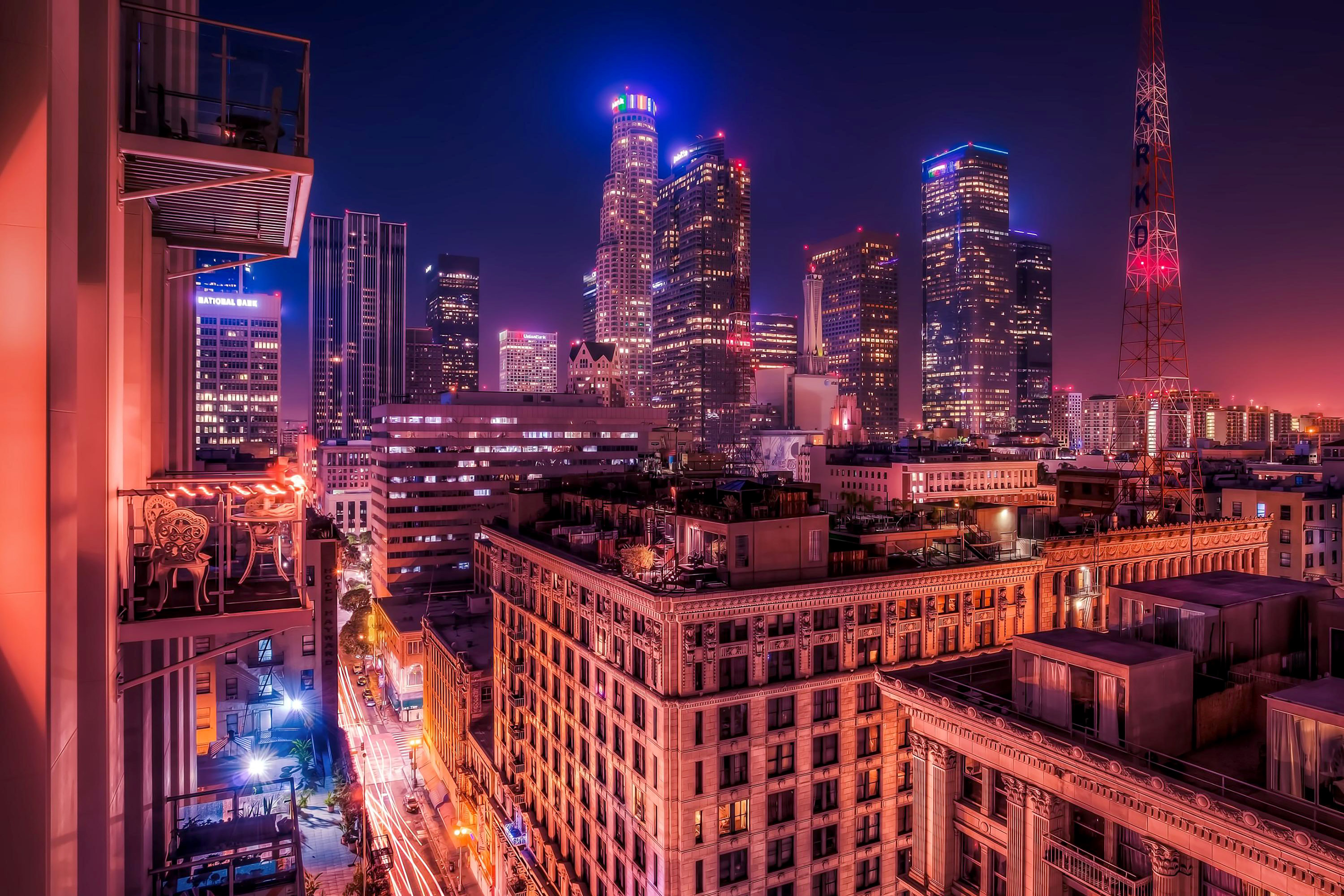 Latitude Run® Los Angeles LA Midnight City Bright Lights Wallart Canvas