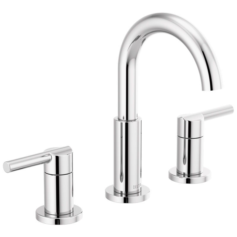 Nicoli Widespread Bathroom Faucet 3 Hole, 2-handle Bathroom Sink Faucet with Drain Assembly Finish: Chrome