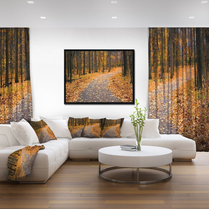 East Urban Home Autumn Walk Way With Fallen Leaves Framed Photographic Print On Wrapped Canvas Wayfair