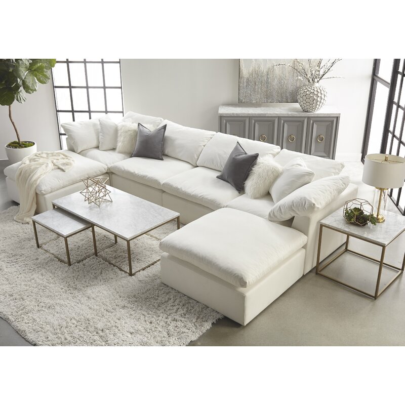 Orren Ellis Plattsmouth Sectional Sofa with Cushions  Color: LiveSmart Peyton-Pearl