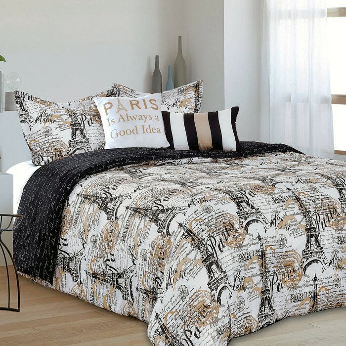 Duvets Paris Bedding Or Curtains Comforter Set Black White Shams