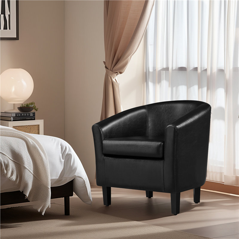 Seldon 28'' H Vegan Leather Barrel Chair Leather Type: Black Faux Leather