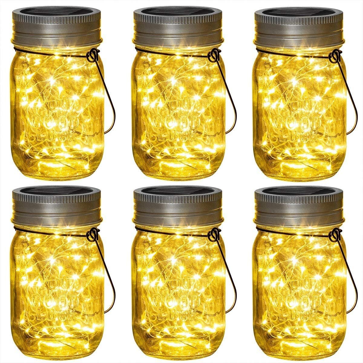 3/6Pack 20LED Solar Mason Jar Lid Lights Outdoor String Fairy Hanging Lanterns 