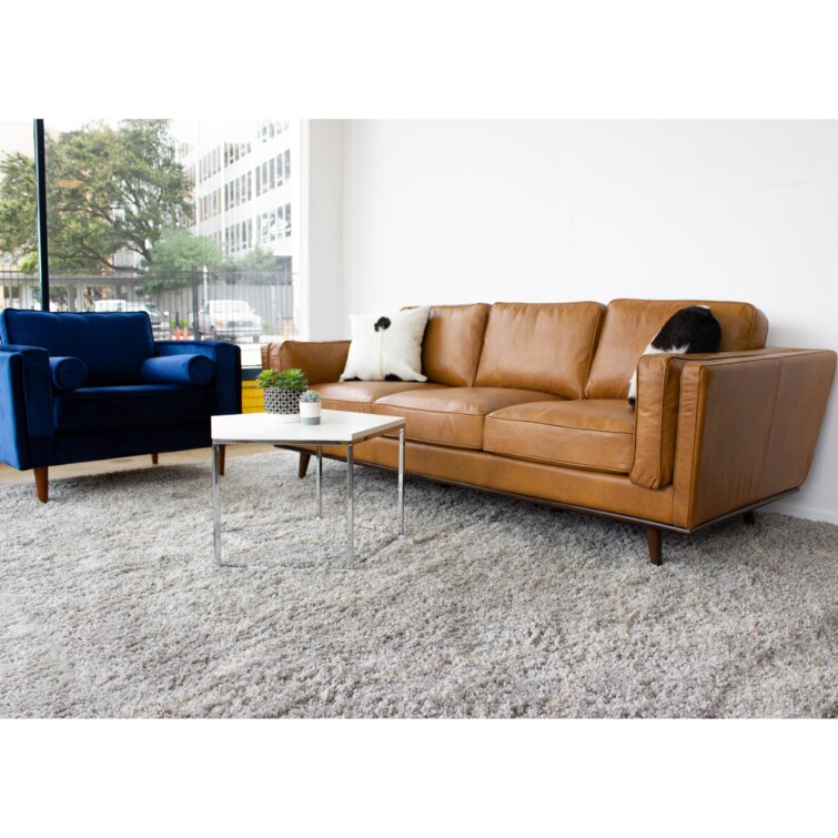 Hession 91'' Genuine Leather Square Arm Sofa