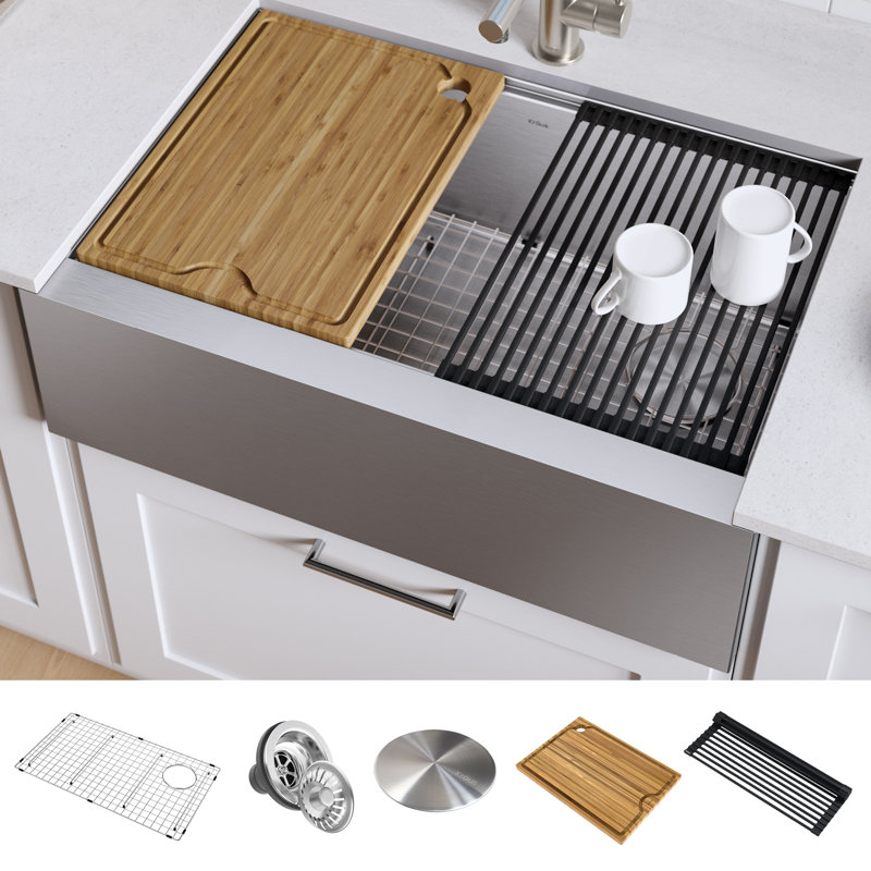 Kore Workstation 33 L X 20 W Farmhouse Apron Kitchen Sink Reviews Allmodern