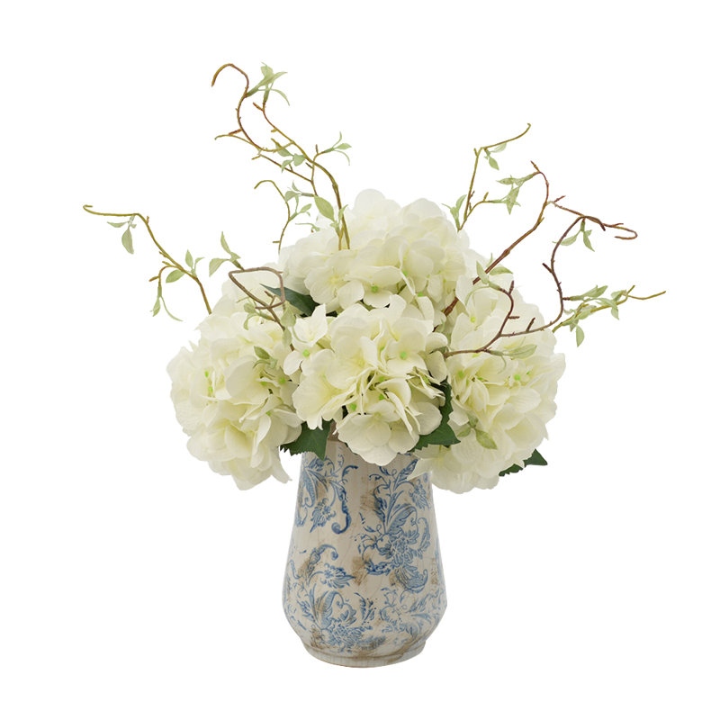 Hydrangea Floral Arrangements With Vines In Rustic Vase Hydrangea Floral Arrangements With Vines In Rustic Vase