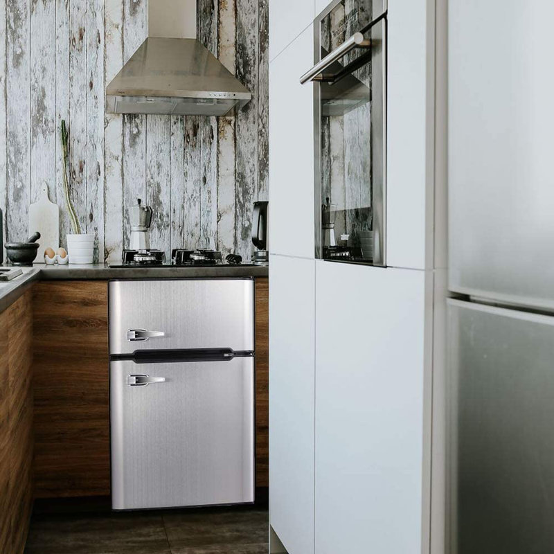 R W Flame Double Door 3 2 Cu Ft Freestanding Mini Fridge Freeze Reviews Wayfair