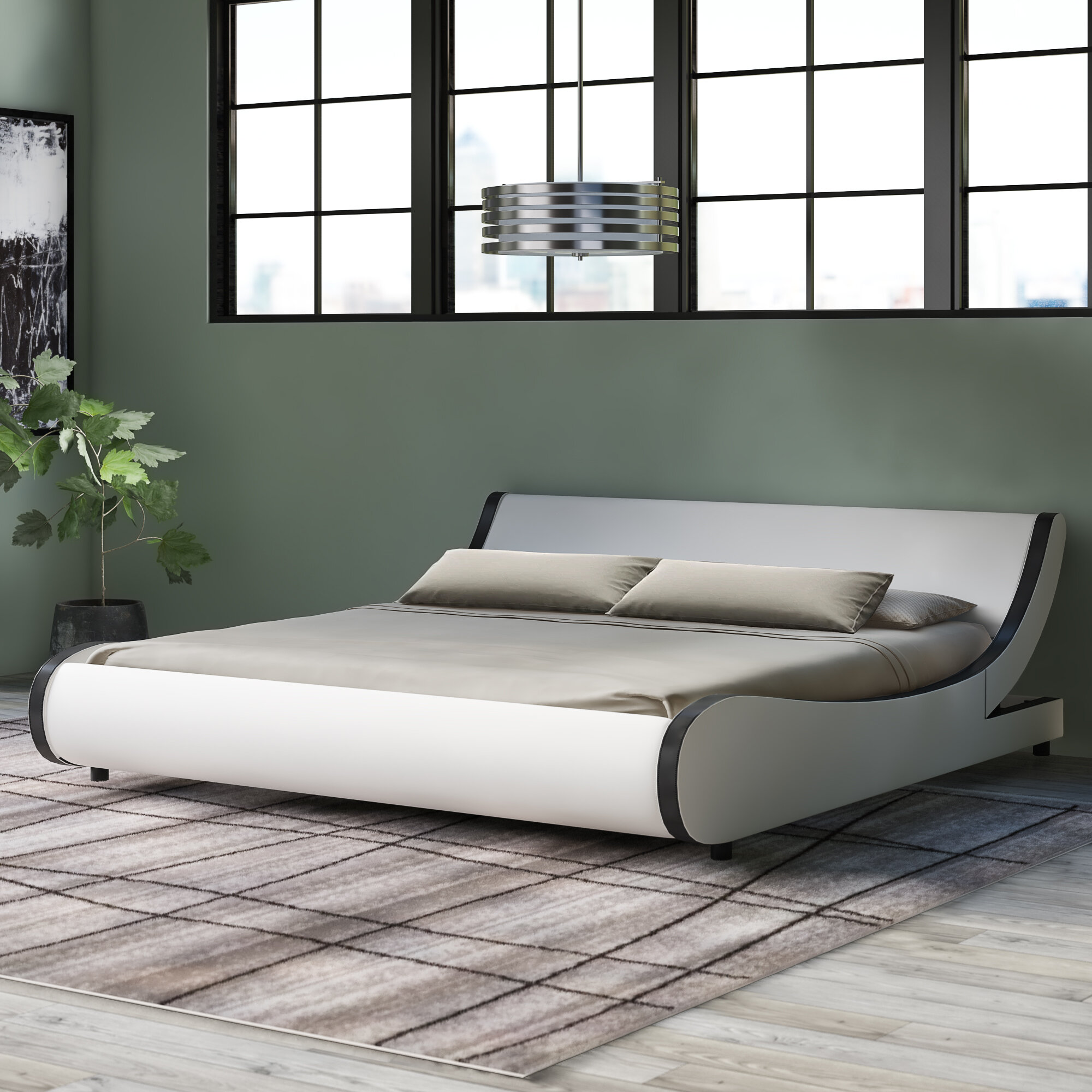 Karr Upholstered Low Profile Platform Bed (Black)