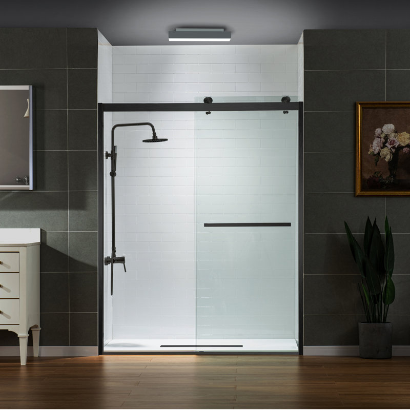 56-60x76" Double Sliding Shower Door with 3/8" Thickened Upgrade Tempered Glass | Stainless Steel Hardware | Safe, Explosion-Resistant, Clear & Stylish, Sturdy & Durable Finish: Matte Black