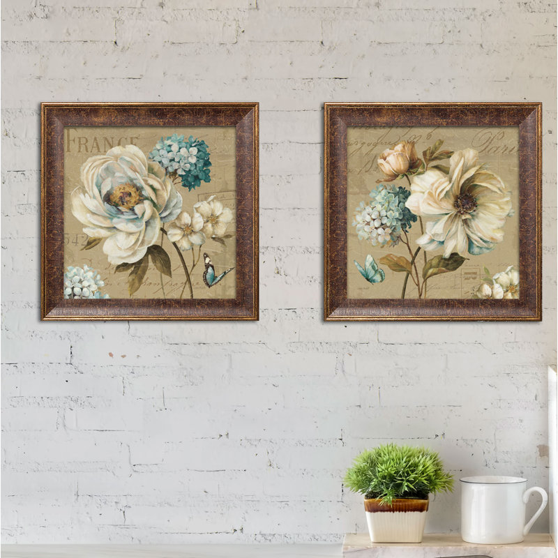Darby Home Co Beautiful Teal Tan And Brown Floral And Butterfly 2 Piece Framed Acrylic Painting Print Set Reviews Wayfair