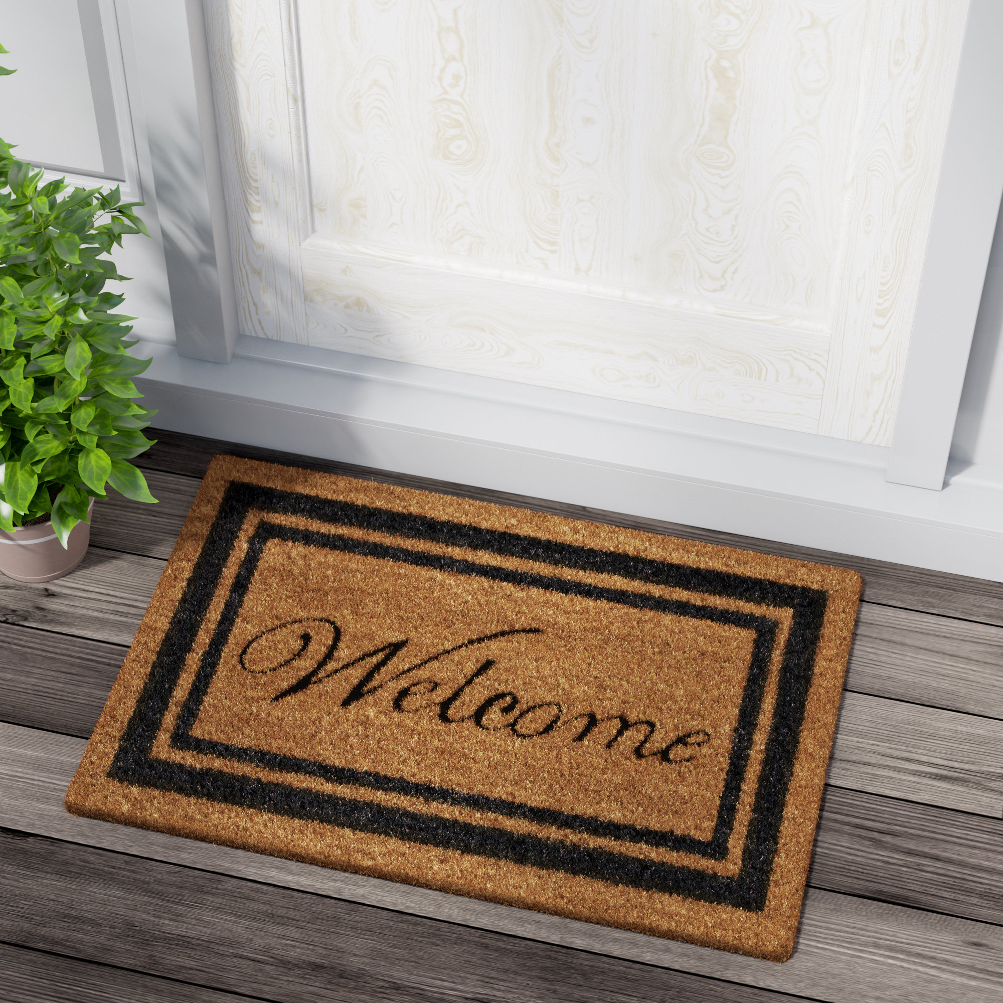 Stender Border Welcome Non Slip Outdoor Door Mat