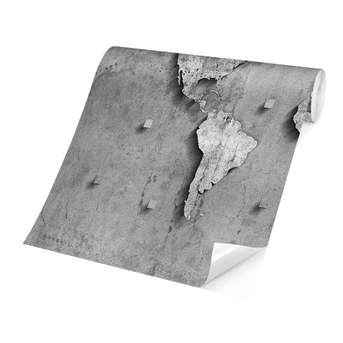 Concrete World Map 1.9m x 2.88m Textured Matte Peel & Stick Wall Mural East Urban Home