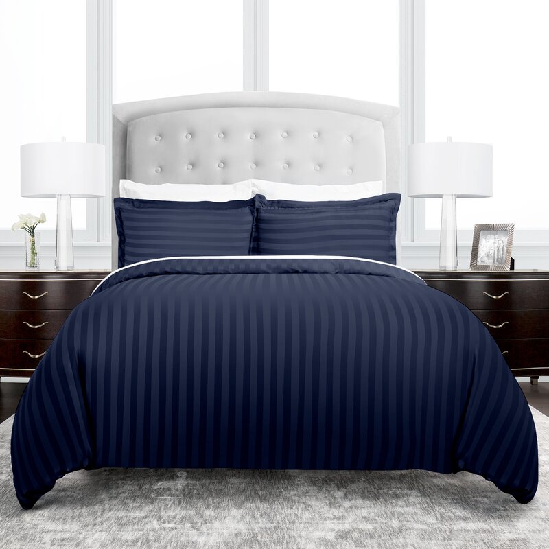 Charlton Home Halpern Dobby Striped Duvet Cover Set Reviews