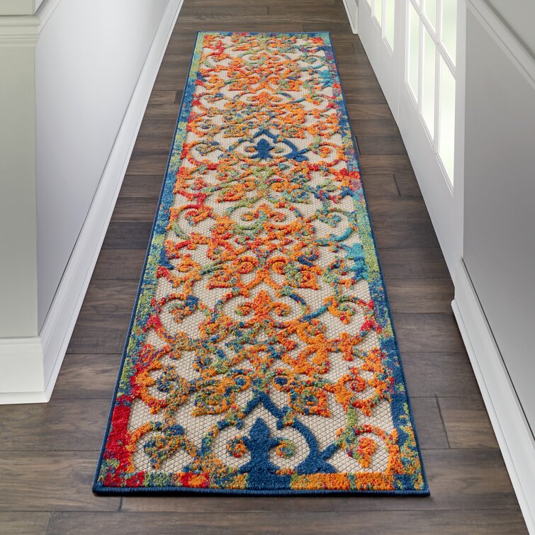 Unknown1 Floral Indoor/Outdoor Area Rug 7'3 Square Blue Botanical Transitional Olefin Synthetic Latex Free Pet Friendly Stain Resistant 