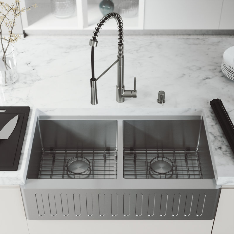Vigo Oxford 36 L X 20 5 W Double Basin Farmhouse Kitchen Sink