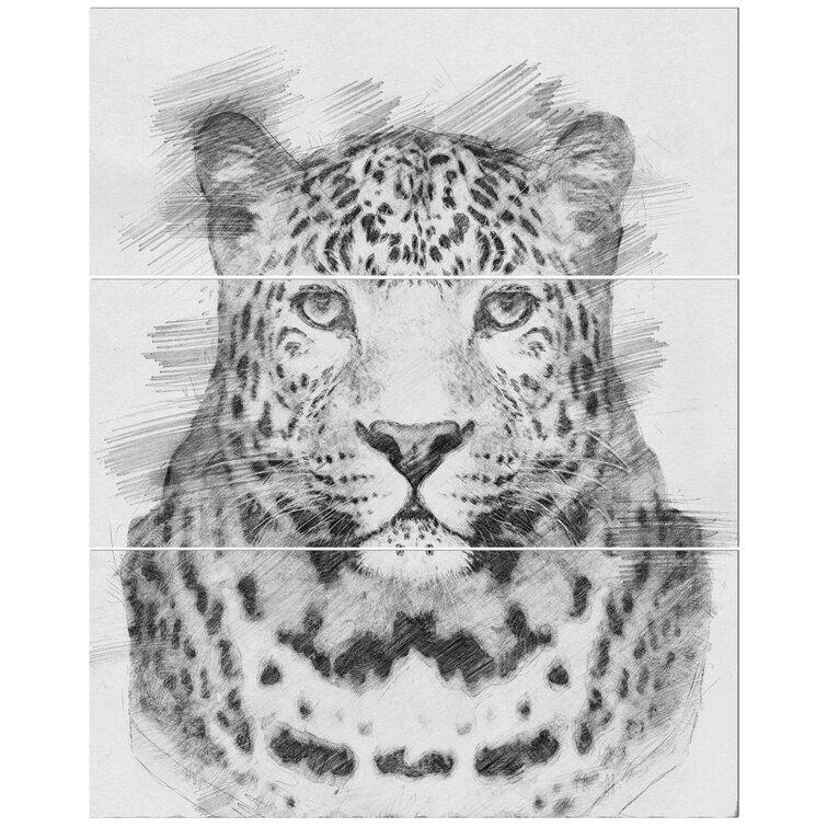 East Urban Home Black And White Leopard In Pencil Sketch 3 Piece Wrapped Canvas Multi Piece Image Wayfair