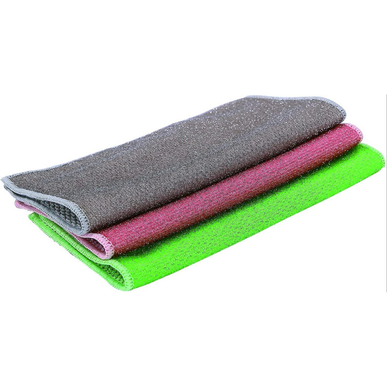 Microfiber Dish Cloth For Washing Dishes Dish Rags Best Kitchen Washcloth  Cleaning Cloths With Steel Wool Scrubber Side 3 Color Assorted 10