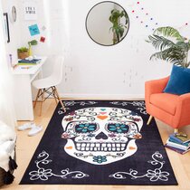 ALAZA Sugar Skull Day of The Dead Halloween Fire Collection Area Mat Rug Rugs for Living Room Bedroom Kitchen 2' x 6' 