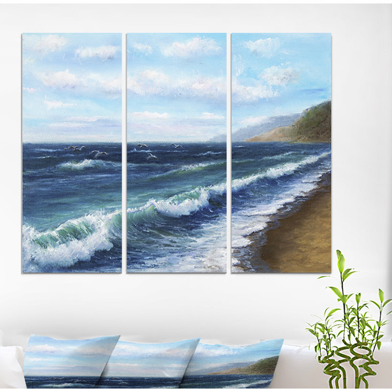 East Urban Home Ocean Waves Under Cloudy Sky Oil Painting Print