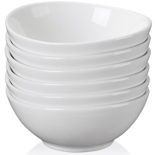 x 17cm Dishwasher & Microwave Safe Dia 8cm - Set of 6 H Large White Ceramic Soup Cereal Dessert Bowls 