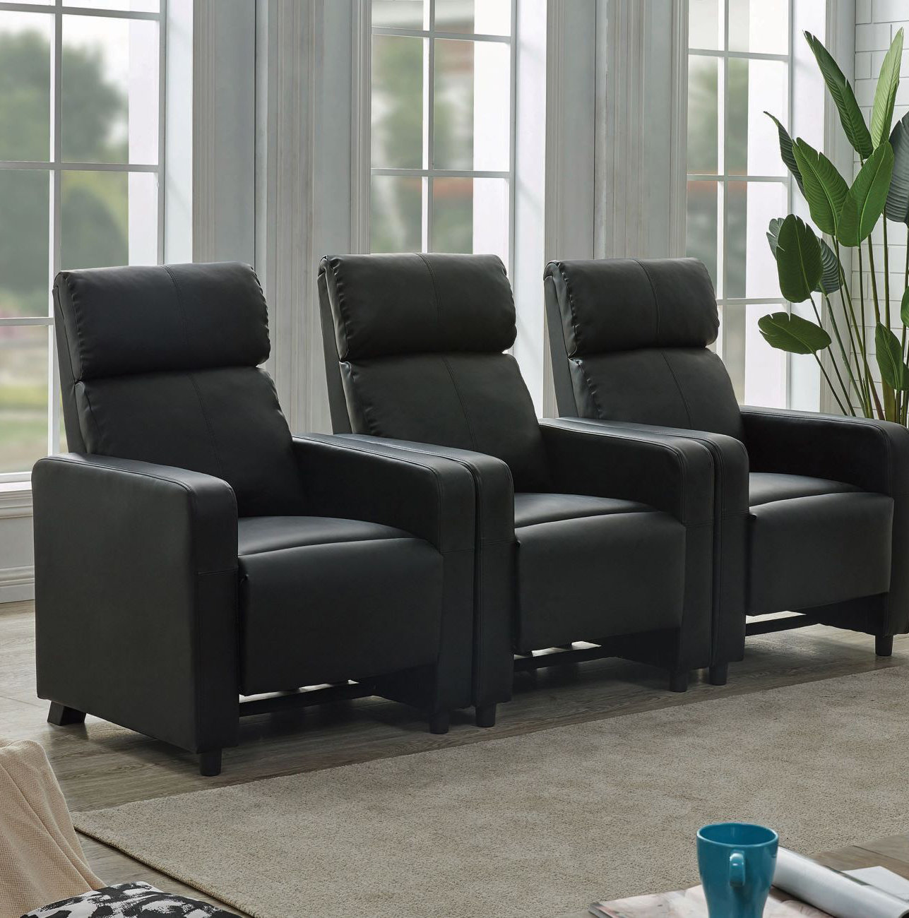 Latitude Run® 88'' Wide Faux Leather Home Theater Seating with Cup