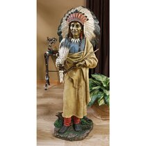 Ebros 14" Tall Indian Native American Chief With Headdress Resin Figurine Statue 