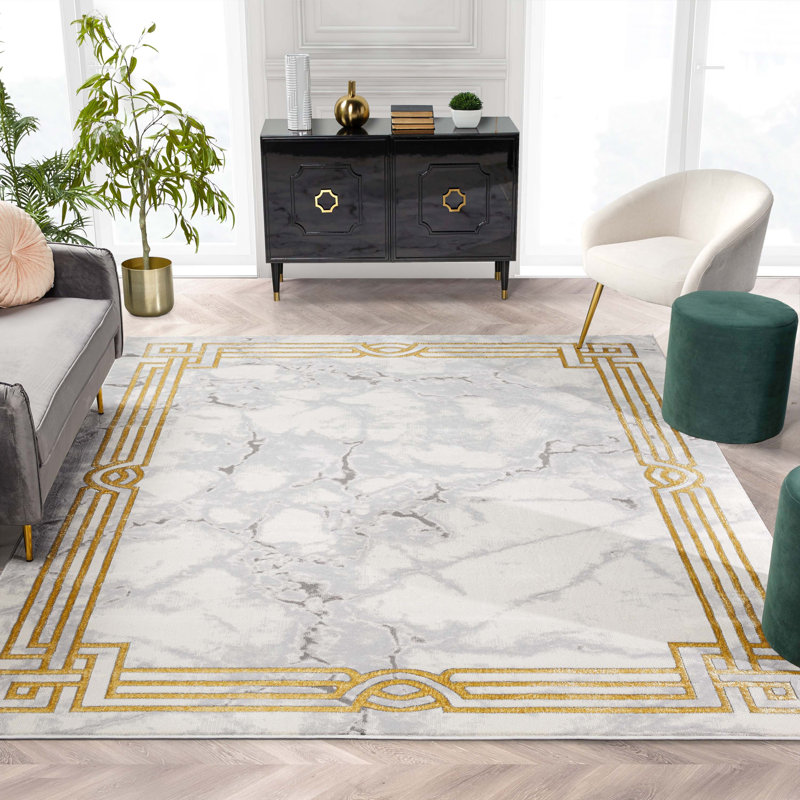 Well Woven Fairmont Ivory Gold Abstract Glam Area Rug Rug Size: Rectangle 7'10" x 9'10"