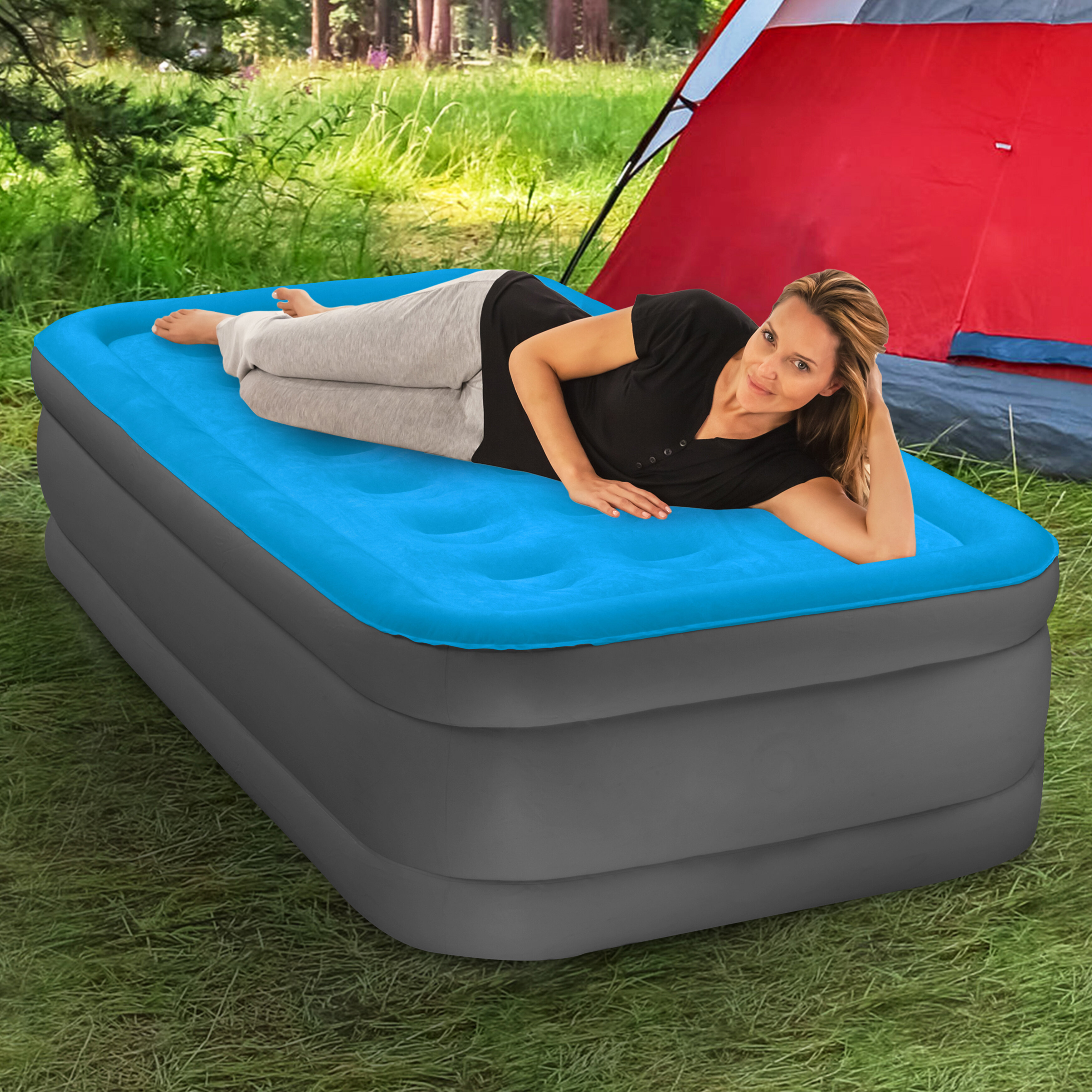 22" FULL DURA-BEAM Pillowtop AIR MATTRESS Bed Inflatable built-in Pump Camping