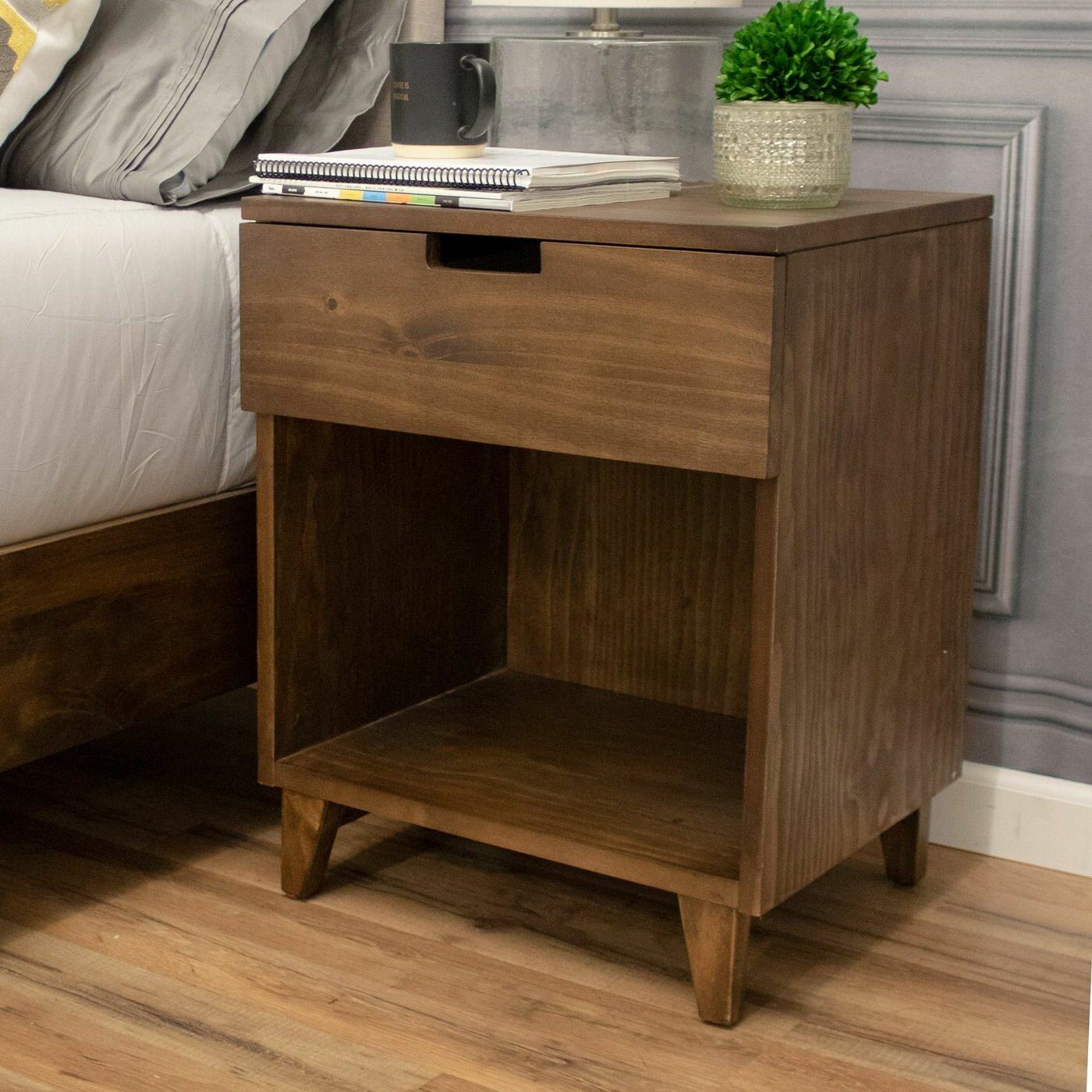 Loon Peak Leigh 1 Drawer Solid Wood Nightstand In Walnut Wayfair