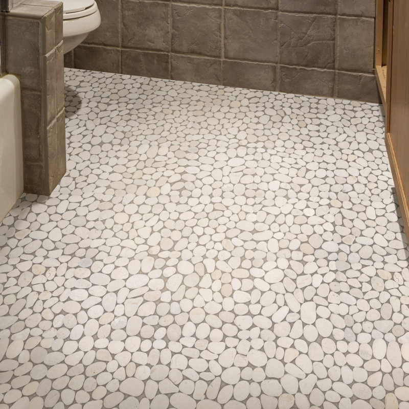 Pebble Tile Random Size Natural Stone In White Reviews Random Size Natural Stone Pebble Tile In White