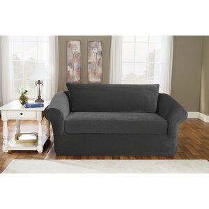 Stretch Pique Box Cushion Loveseat Slipcover