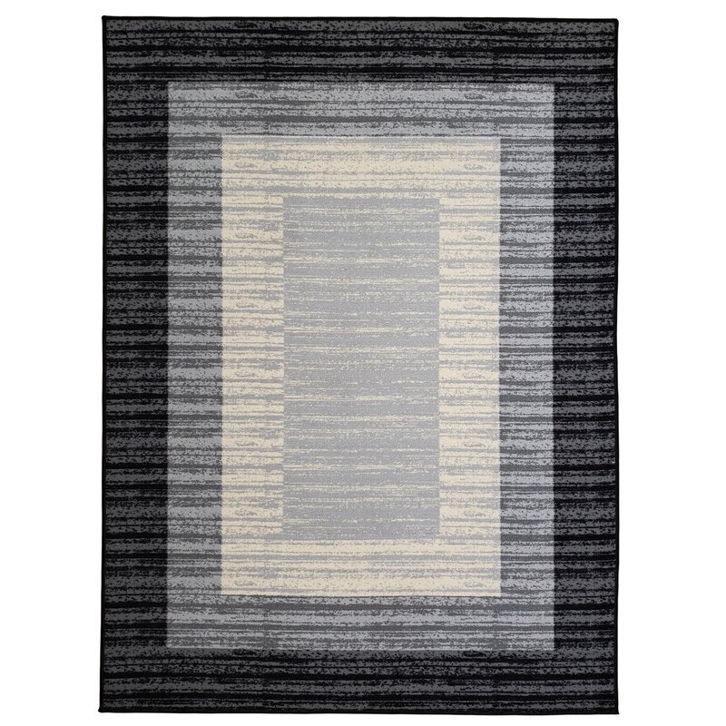 Ebern Designs Zlatkus Striped Black/Gray/Beige Area Rug & Reviews | Wayfair