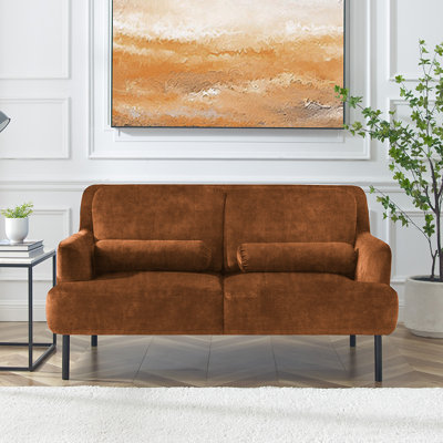 LOVESEAT Wooster V2 2Seater Primary Living Space Sofa Everly Quinn Fabric Caramel Velvet
