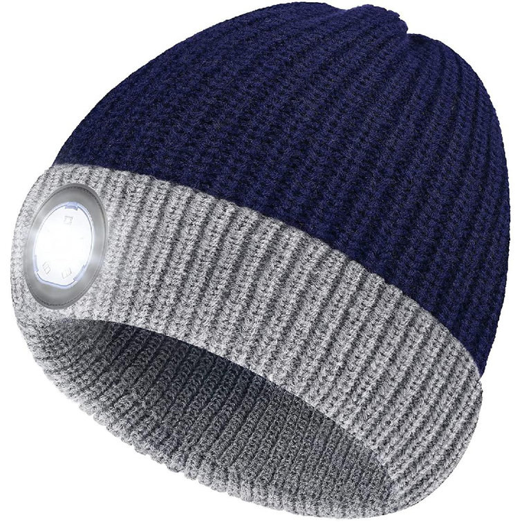 Knitted Wooly Unisex Warm Beanie Hat Led Light Rechargeable USB Head Torch Lamp 