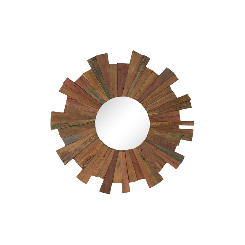 Highland Dunes Micaela Round Reclaimed Wood Eclectic Accent Mirror Reclaimed Wood Eclectic Accent Mirror