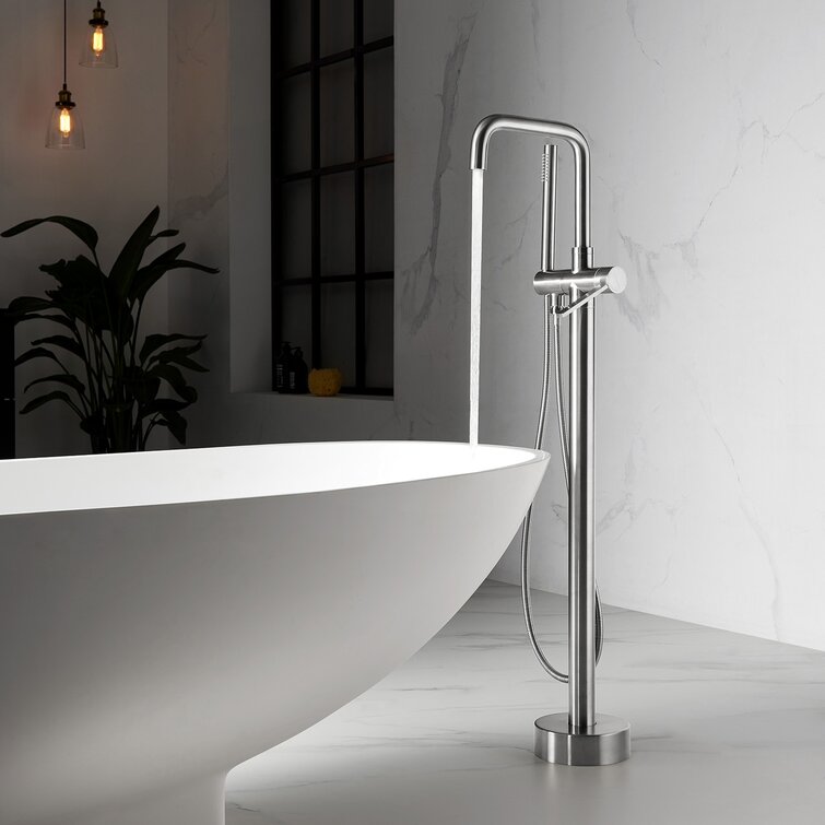 Modern Floor Mounted Freestanding Bathtub Faucet Tub Filler Tap with Hand Shower 
