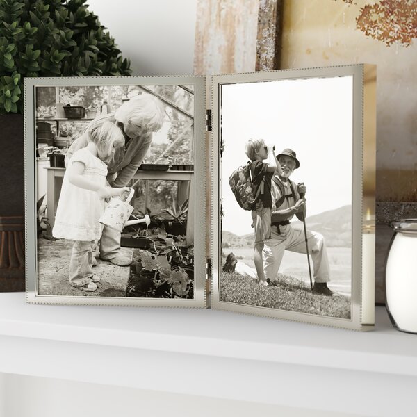 Side by Side Dual Picture Frame Rising Star Silver Double Picture Frames 8x10 Hinged Photo Frame Folding Metal Glass Frame
