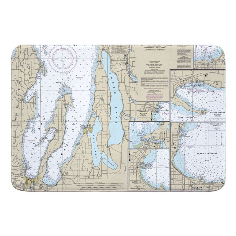 Breakwater Bay Nautical Chart Traverse City Torch Lake Mi Rectangle Memory Foam Non Slip Bath Rug Wayfair
