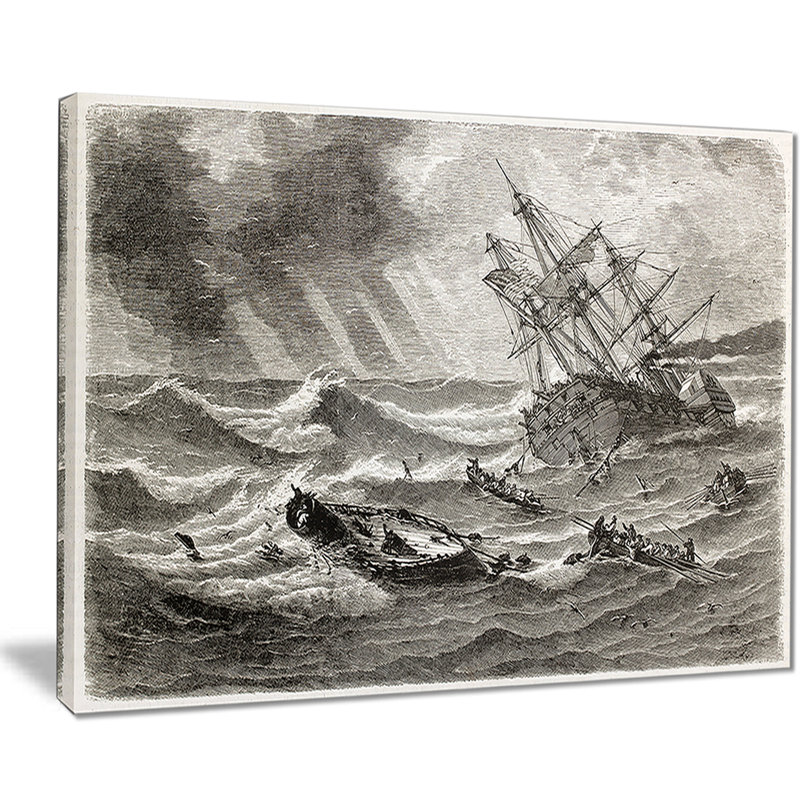 East Urban Home Vintage Shipwreck Oil Painting Print On Canvas