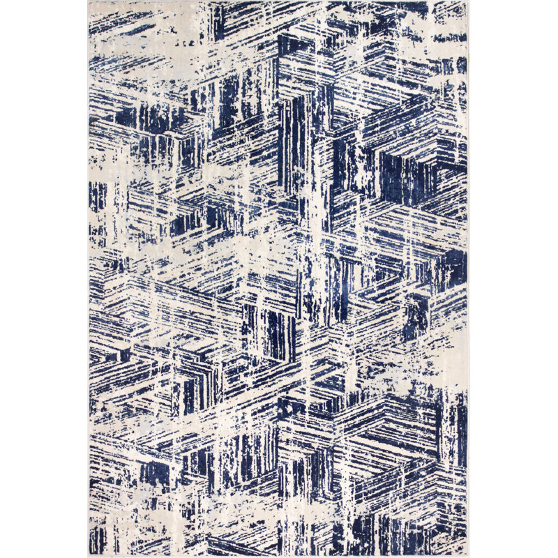 17 Stories Cipriani Power Loom Blue Ivory Rug Wayfair