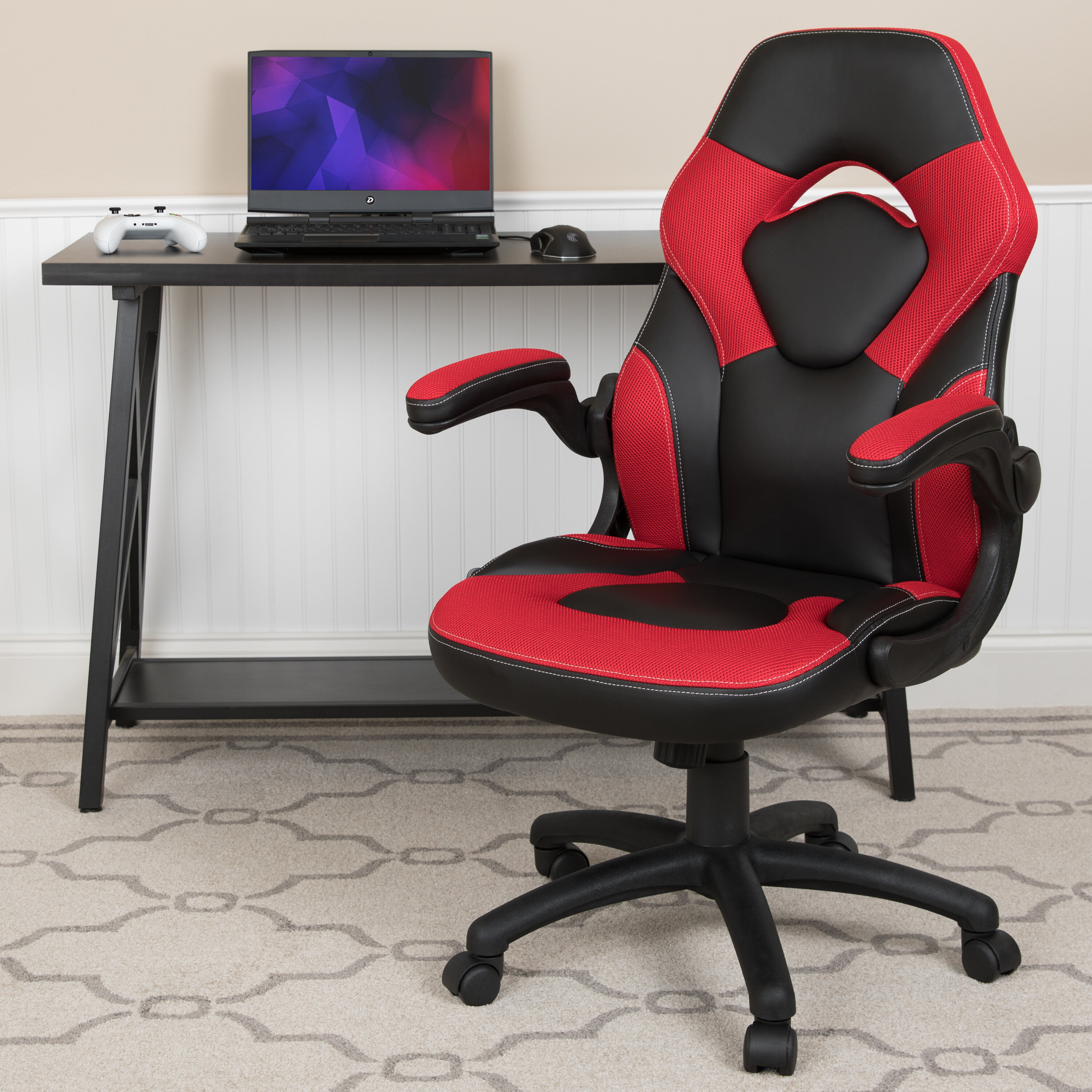Ergonomic Gaming Chair Computer Game Chair Swivel with Adjustable Height and Lumbar Support Black Red