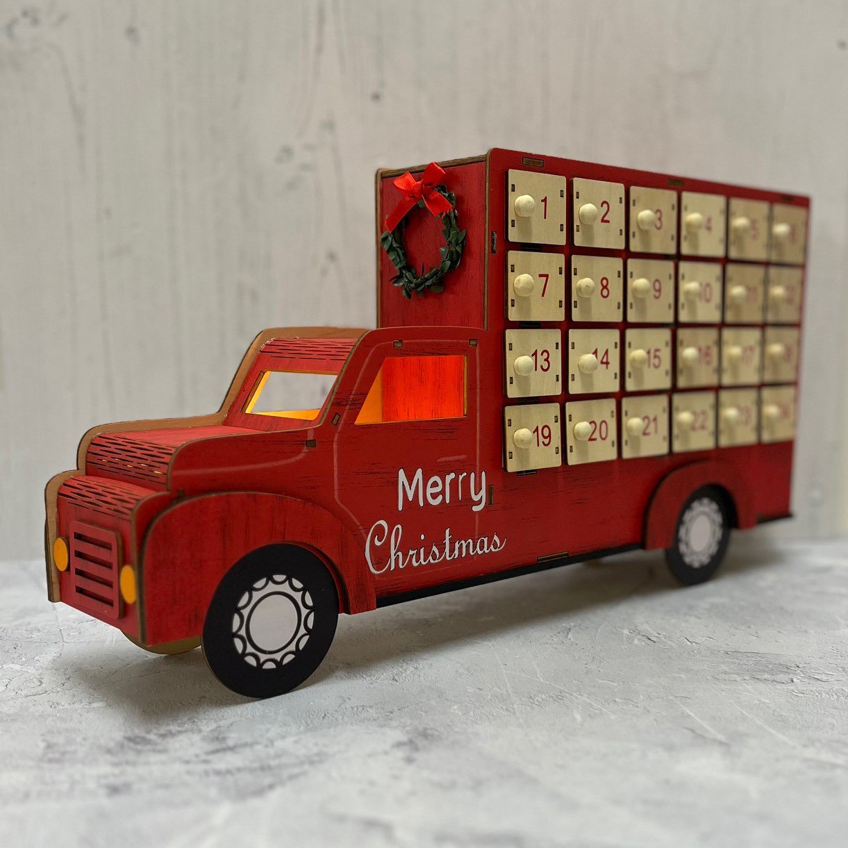 The Seasonal Aisle Wooden Truck Advent Calendar with Led Lights