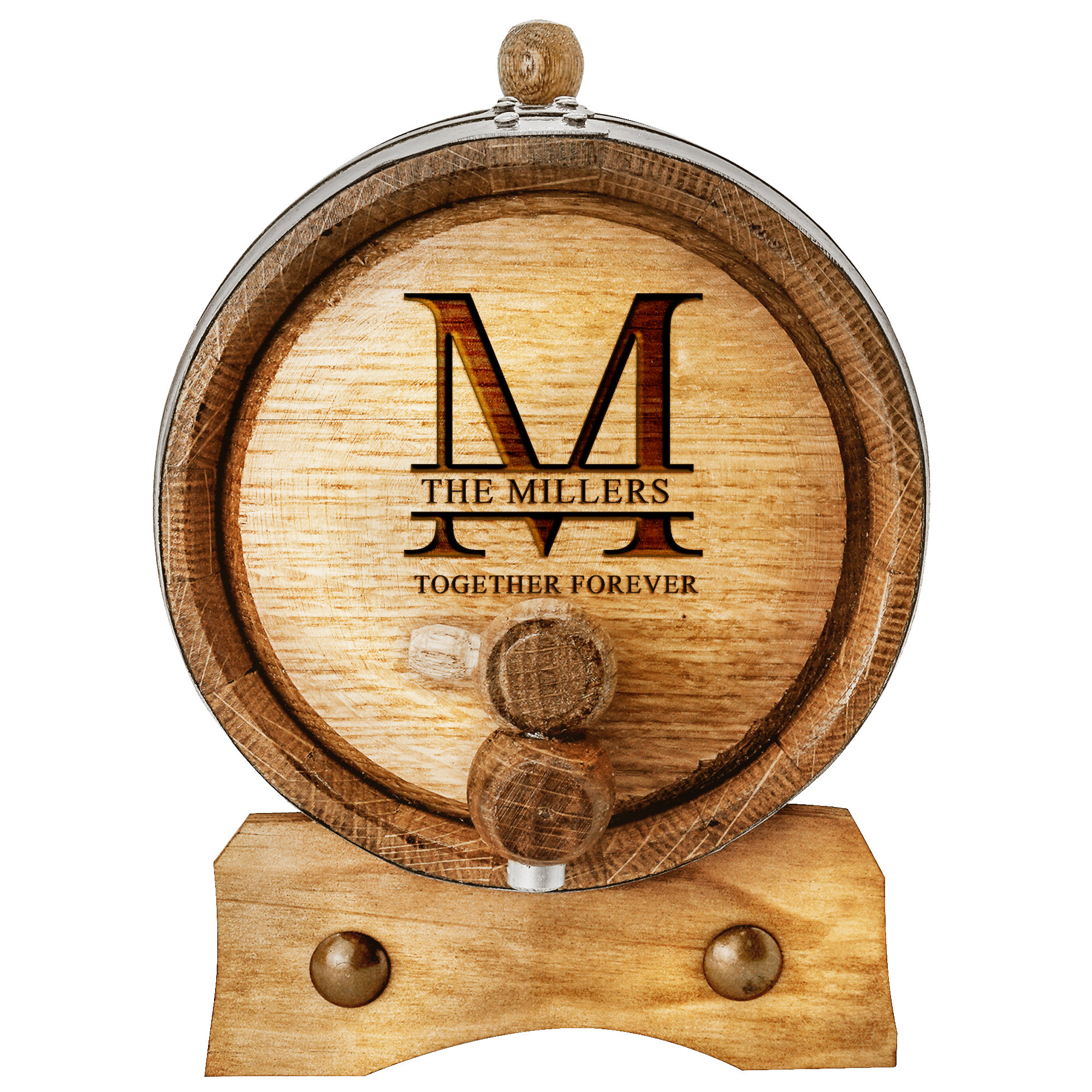 Personalized Oak Aging Barrel & Whiskey Glasses Set – 2 Liter, Charred Interior, Engraving Option