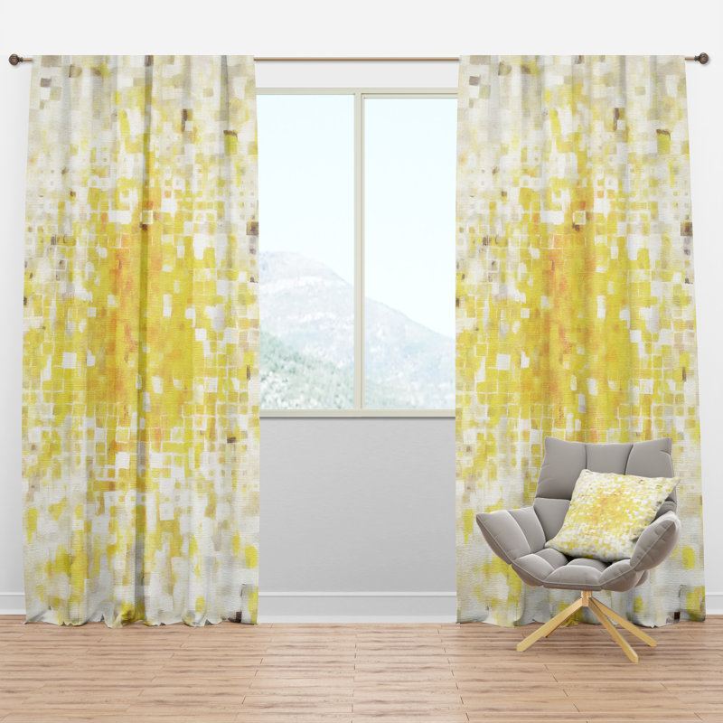 Glam Yellow Explosion Blocks I - Abstract Curtain - Velvet Room darkening - 1 panel Size per Panel: 52" W x 84" L