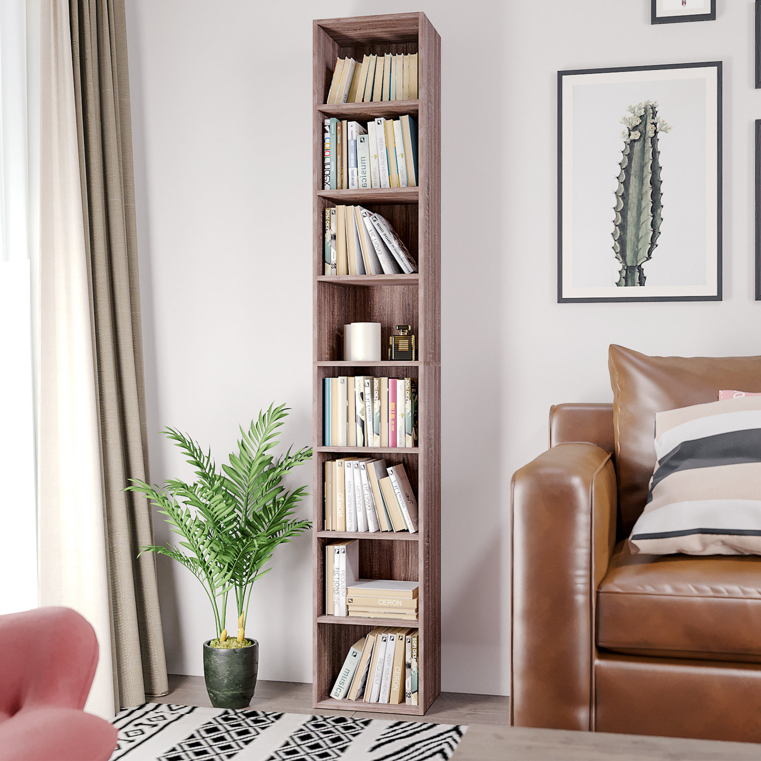 Millwood Pines Gracyn 8Tier Narrow Bookshelf With Adjustable Shelves