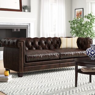 Lariat Stationary Leather Chesterfield Sofa By Charlton Home