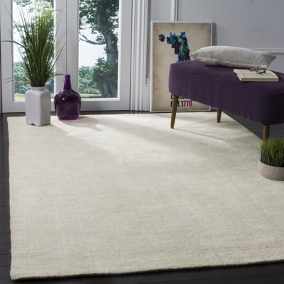 McArthur Stone Wash Hand Knotted Viscose/Wool Solid Color Rug in Ivory
