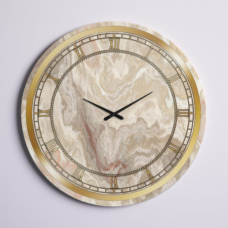 White Onyx Natural White Marble - Glam wall clock Size: Oversized