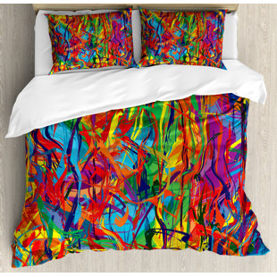 Go to store & view more images East Urban Home Modern Circled Rainbow Like Colorful Lines Like Contemporary Oil Painting Artwork Duvet Set